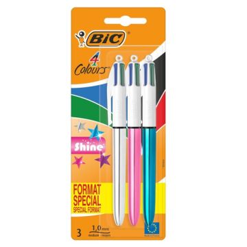 3 Stylos Bille Bic 4 Couleurs Metallises - Bic