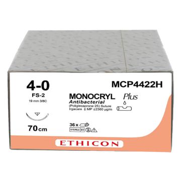 Fils de suture MONOCRYL™ Plus cercle 3/8 ∅ 4/0 19 mm incolore - La boîte de 36 fils - ETHICON - ETHICON - 2797-BSI GROUP PAYS-BAS BV