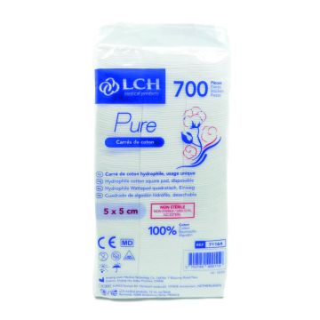 Carrés de coton 5x5 cm non stériles – Sachet de 700 pièces – PURE LCH